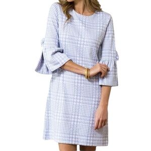 Tyler Boe Sydney Blue & White Houndstooth Printed Ruffle Bell Sleeve Dress - M